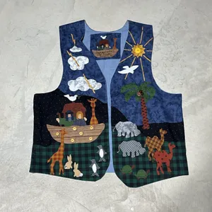 Womens Handmade Vest Womens L XL Noah's Ark Applique Folk Art Animal Theme Retro thumbnail 1