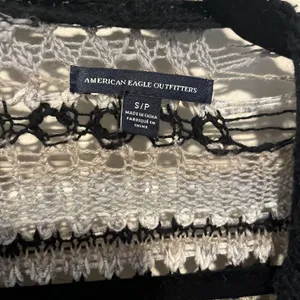 American Eagle Cardigan Sweater Women's S Crochet Open Front Black White Stripes thumbnail 4