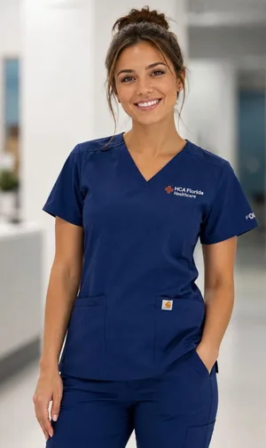Carhartt Liberty V-Neck Scrub Top Navy Blue HCA Florida Healthcare Women S thumbnail 1