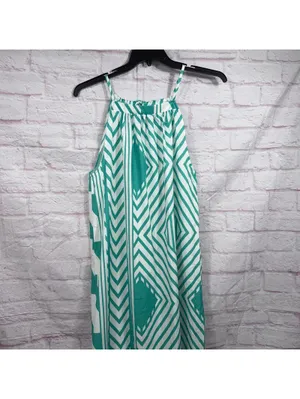 Green and White Geometric Maxi Dress XL thumbnail 2