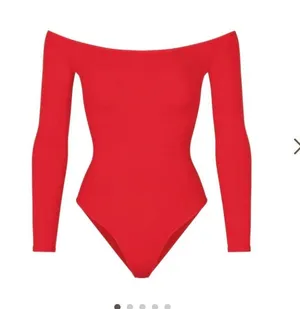 SKIMS Essential Off-The-Shoulder Bodysuit Limited Edition Red thumbnail 1