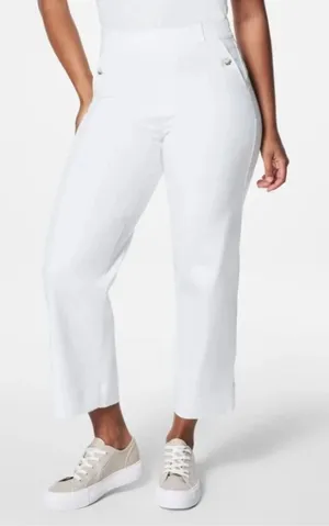 NWT‎ Spanx 1X Stretch Twill Cropped Pant Wide Leg Bright White Pull-On Casual thumbnail 1
