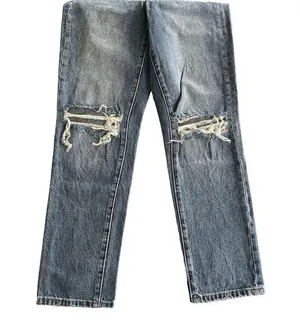 BlankNYC Denim Jeans Button Fly Crop High Rise Blue Distressed Women’s 24 Ripped thumbnail 5