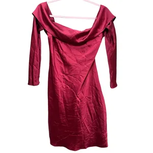Abercrombie & Fitch Long Sleeve Off The Shoulder Satin Dress Size Small Tall thumbnail 4