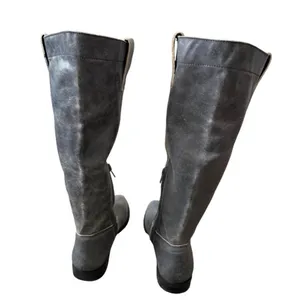 Steve Madden Grey Distressed Leather Tall Knee High Boots Size 6 Low Heel NEW thumbnail 6