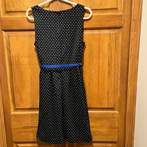 Elle Polka Dot Sleeveless Mini Swing Dress w/ Cobalt Blue Belt - Size 8 thumbnail 6
