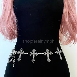 Silver Y2K Gothic Cross Waist Chain Belt, Fits 12 to 35 Inches, X7GA1367 thumbnail 2