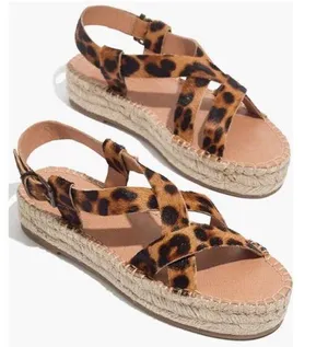 NEW Madewell The Malia Espadrille Sandal Leopard Calf Hair Leather thumbnail 1