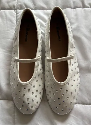 Women Ballet Flat Stud Mary Jane White Size 9 thumbnail 1