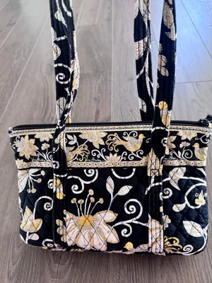 Vera Bradley Yellowbird Shoulder Bag Zip Top Retired Black Yellow Floral thumbnail 2