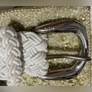 Ralph Lauren White Braided Cord Belt Silver Buckle Trim Size 44 inches thumbnail 8
