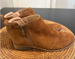 Franco Sarto Womens Brown Suede Ankle Boots Side Zip Low Stacked Heel Cognac thumbnail 1
