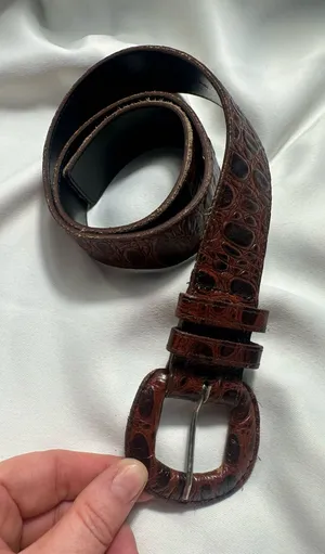 A10. Womens Vintage Krizia Brown Croc-Embossed Leather Belt with Silver Buckle thumbnail 1