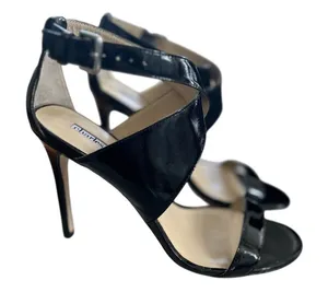 Charles David Black Patent Leather Strappy Stiletto Heel Minimalist Formal thumbnail 1
