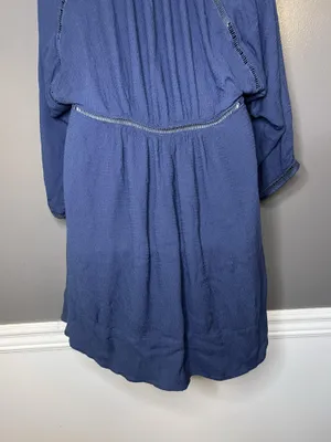 Free People Dress Womens Small Blue Deep V Empire Trapeze Swing Boho Mini thumbnail 6