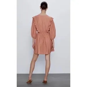 NWT!! ZARA Marsala Guipure Lace Ruffled Mini Dress Blogger Favorite Medium thumbnail 7