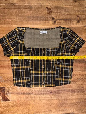 Hollister Black & Mustard Plaid Square-Neck Crop Top thumbnail 5