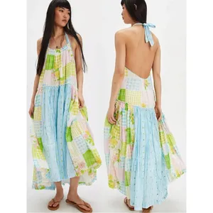 Free People Cottage Embroidered Patched And Pretty Halter Midi Maxi Dress Medium thumbnail 3