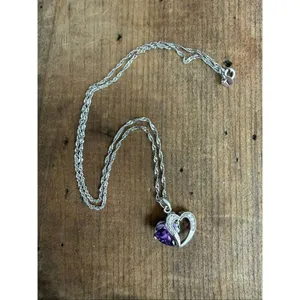 Jeulia 925 Silver Double Heart Pendant Necklace Amethyst CZ Stone Pendant thumbnail 2