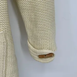 Vintage Monarch Knits Cable‎ Knit Hooded Toggle Cardigan Sweater Ivory Size L thumbnail 3