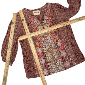 Savanna Jane Embroidered Blouse Tunic Top Medium Rayon Boho thumbnail 12