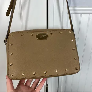 Michael Kors Sandrine Studded Crossbody Purse tan‎ saffiano leather thumbnail 7