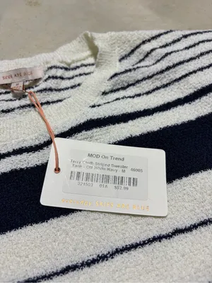 Skies are blue NWT terry cloth Striped Sweater tank navy medium MSRP$53 thumbnail 3