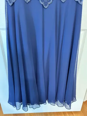 Laurence Kazar Navy Beaded Evening Dress Maxi Gown Sheer Overlay Formal M thumbnail 5