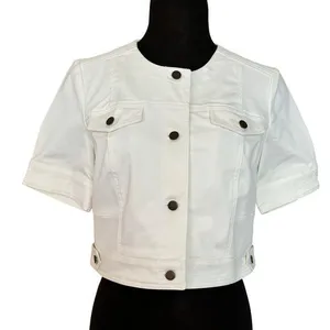 Cache White Cotton Blend Front Button Short Jacket Top Lined Side Tab NWT $118 thumbnail 1