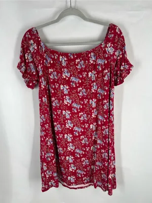 NWT American Eagle Red Floral Puff Sleeve Shift Mini Dress XL thumbnail 10