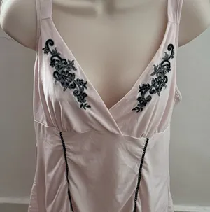 California Dynasty pink embroidered babydoll pajama top, size M boho loungewear thumbnail 1