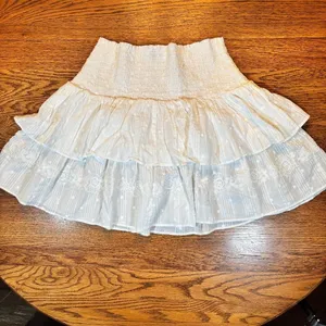 J Crew Tiered Smocked Mini Skirt‎ Large White Floral Boho European thumbnail 2