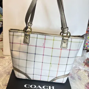 Coach Heritage Tattersall Signature Off White Shoulder Handbag thumbnail 2