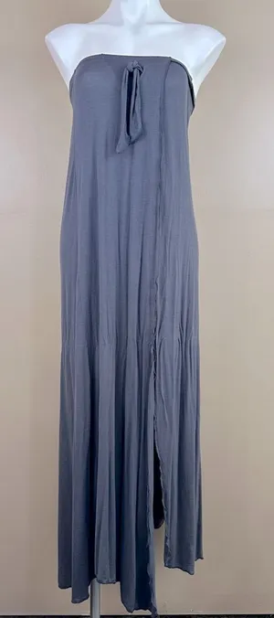 Casa Lee Gray Strapless Maxi Dress Beach Swim Bathing Suit Coverup Small Modest thumbnail 1