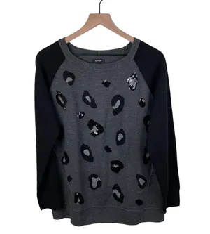 Apt. 9 Women's Leopard Print Sequin Embellished Crew Neck Sweater Size Large thumbnail 2