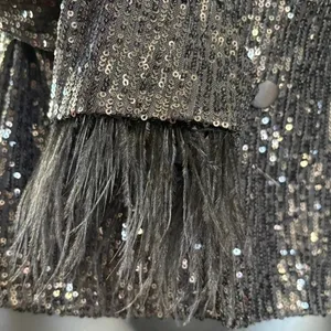 Nanette Lepore‎ Sequin Jacket Sz M Black Ostrich Feather Trim NYE Holiday Party thumbnail 2