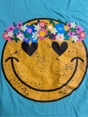 Comfort Colors Turquoise Smiley Face Tee with Floral Crown thumbnail 4