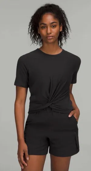 Lululemon Black Crescent Twist Front Pima Cotton T-Shirt Size 4 thumbnail 1