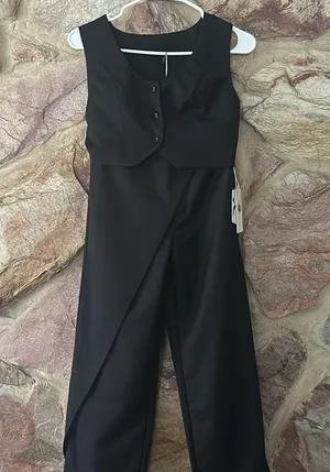 Commense Solid Asymmetrical Straight Leg Pants Set size xs Black thumbnail 3
