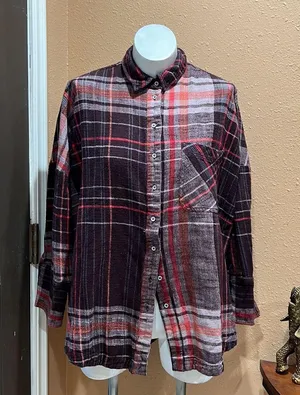 Free people plaid button up flannel thumbnail 3