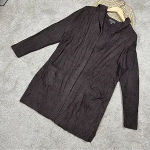 Barefoot Dreams CozyChic Lite Relaxed Hooded Cardigan Open Front Pockets Brown L thumbnail 3