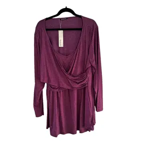 BloomChic Womens Purple Heathered‎ Surplice Wrap Tunic Top Plus Size 18-20 NEW thumbnail 2