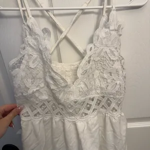 SHEIN White Lace Crochet Tiered Mini Dress Cottagecore Boho thumbnail 4