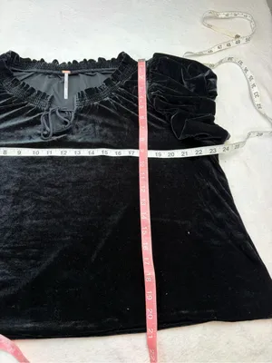 Free People Black Velvet Puff Sleeve Top XL Romantic Goth Boho thumbnail 7