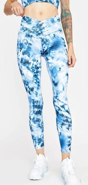 Beach Riot Sport Indigo Tie Dye Cara Printed Leggings V Crossover Waistband XS thumbnail 1