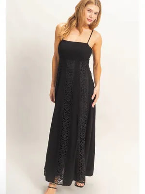 NEW HYFVE Black Linen Blend Lace Panel Maxi Dress – Large thumbnail 6