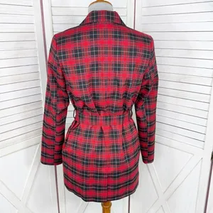 BeFree Tartan Plaid Double Breasted Tie Waist Trench‎ Overcoat Red XS thumbnail 4