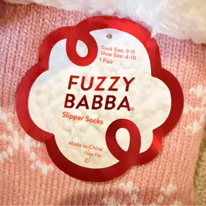 Fuzzy Babba NWT Slipper Socks Pink Reindeer‎ Snowflake Women’s Faux Fur Non Slip thumbnail 2