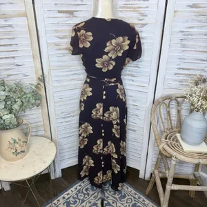 J. CREW VINTAGE Women's 6 Floral Wrap Maxi Dress Flutter Sleeve Brown 90s Y2K thumbnail 13