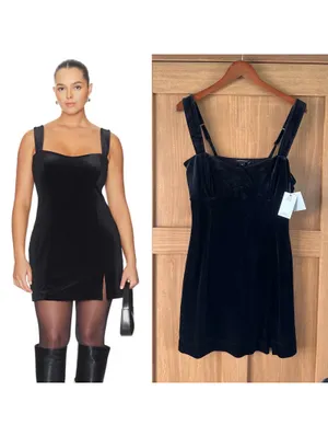 NWT Good American Black Velvet Mini Dress Women’s size XL thumbnail 2